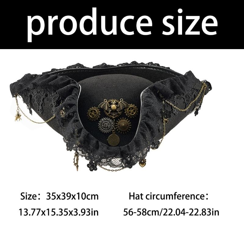 Metal Gear Pirate Hat With Lace Trim Detail Unisex Adult Tricorn Hat For Colonial Costume And Theater Performances