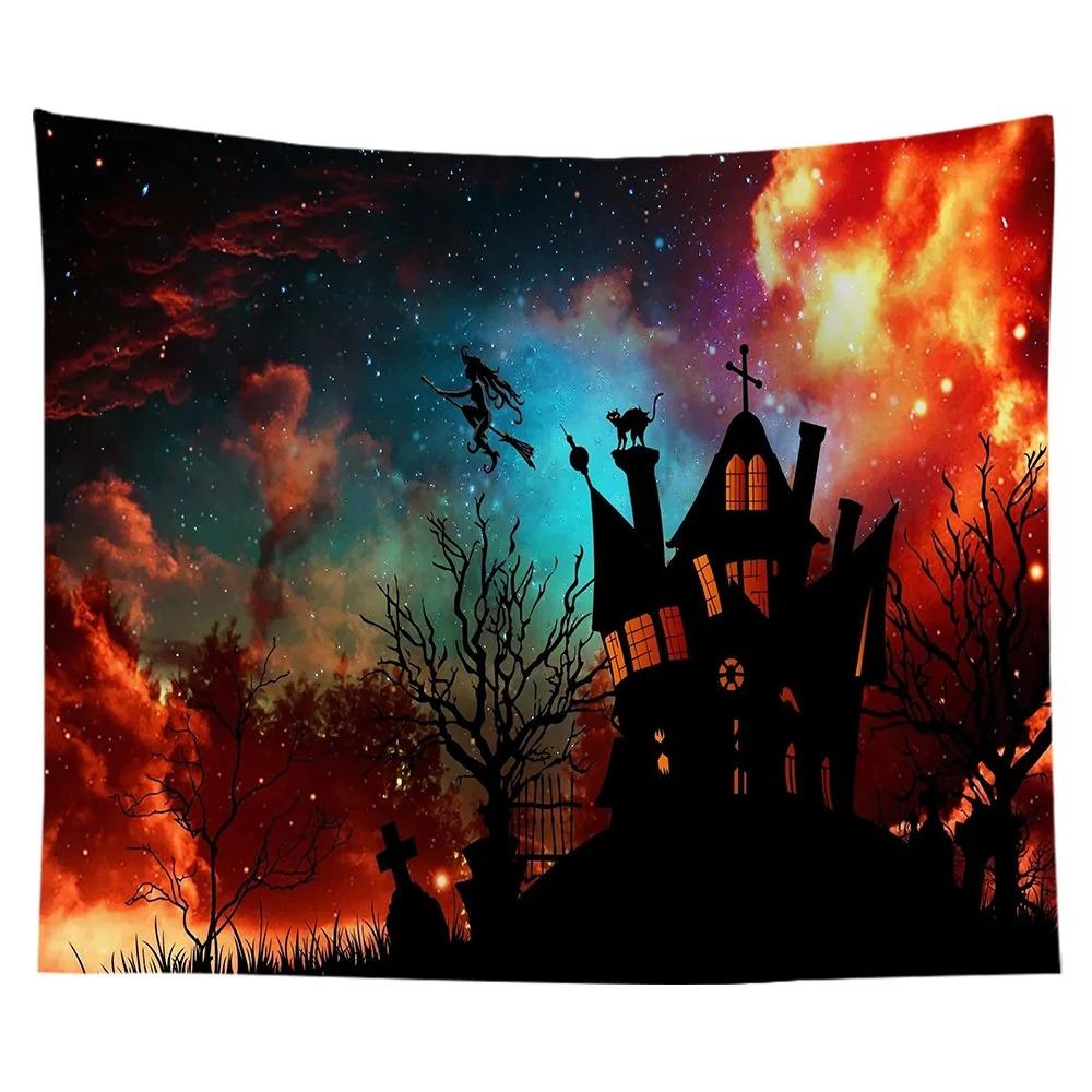 

VIKAMA Halloween Tapestry Spider Web Spooky Castle Pumpkin Matrix Orange Black Living Room Decoration Party Dorm Theme 74x94cm(29x37in)