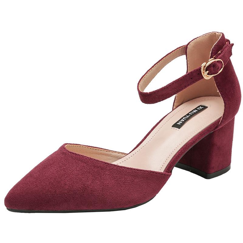 Spring New High-heeled Shoes Women's Thick Heel Word with Pointed Toe Shallow Mouth Single Shoes Professional High-heels