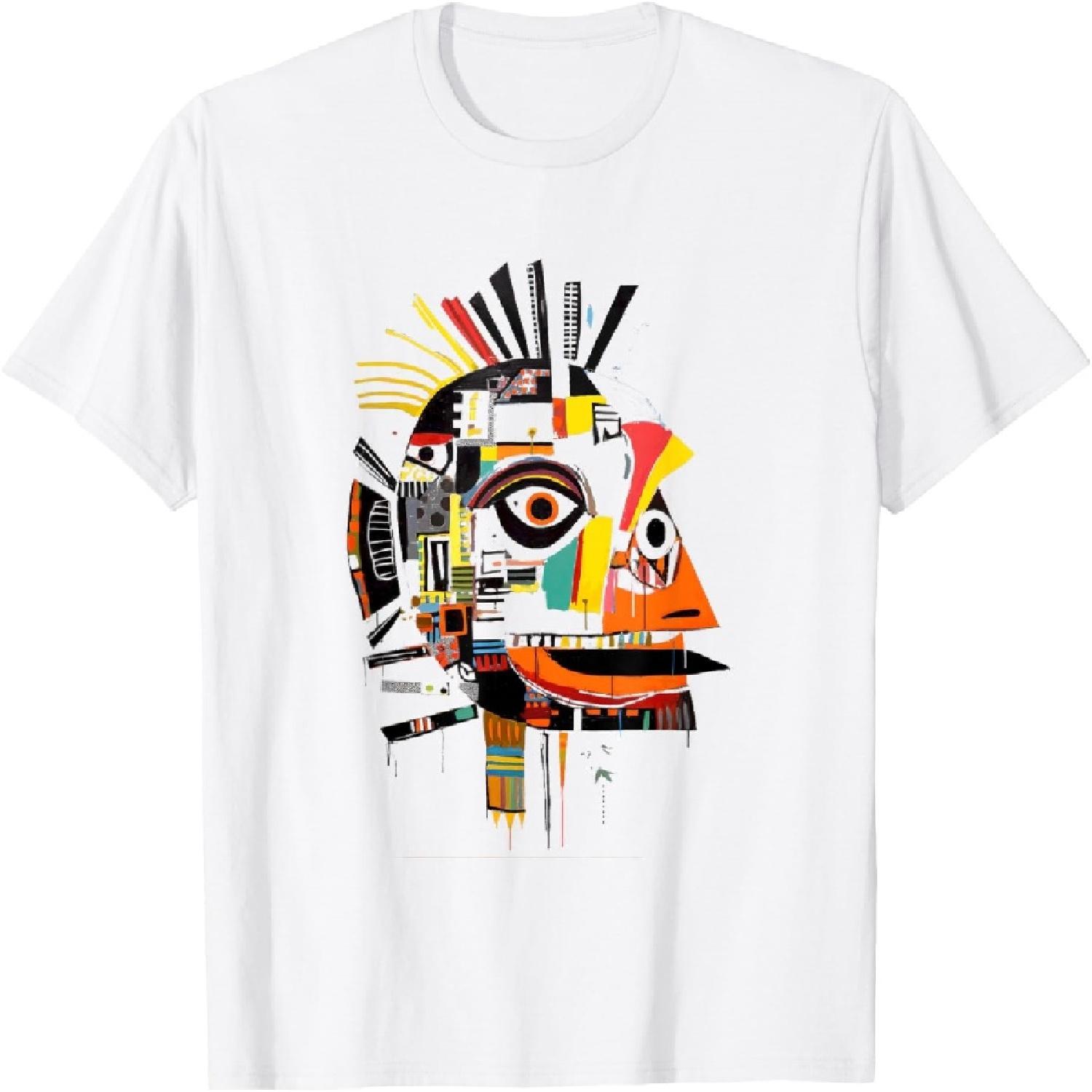 

Vibrant Abstract Geometric Face Design T-Shirt XXXXXL білий