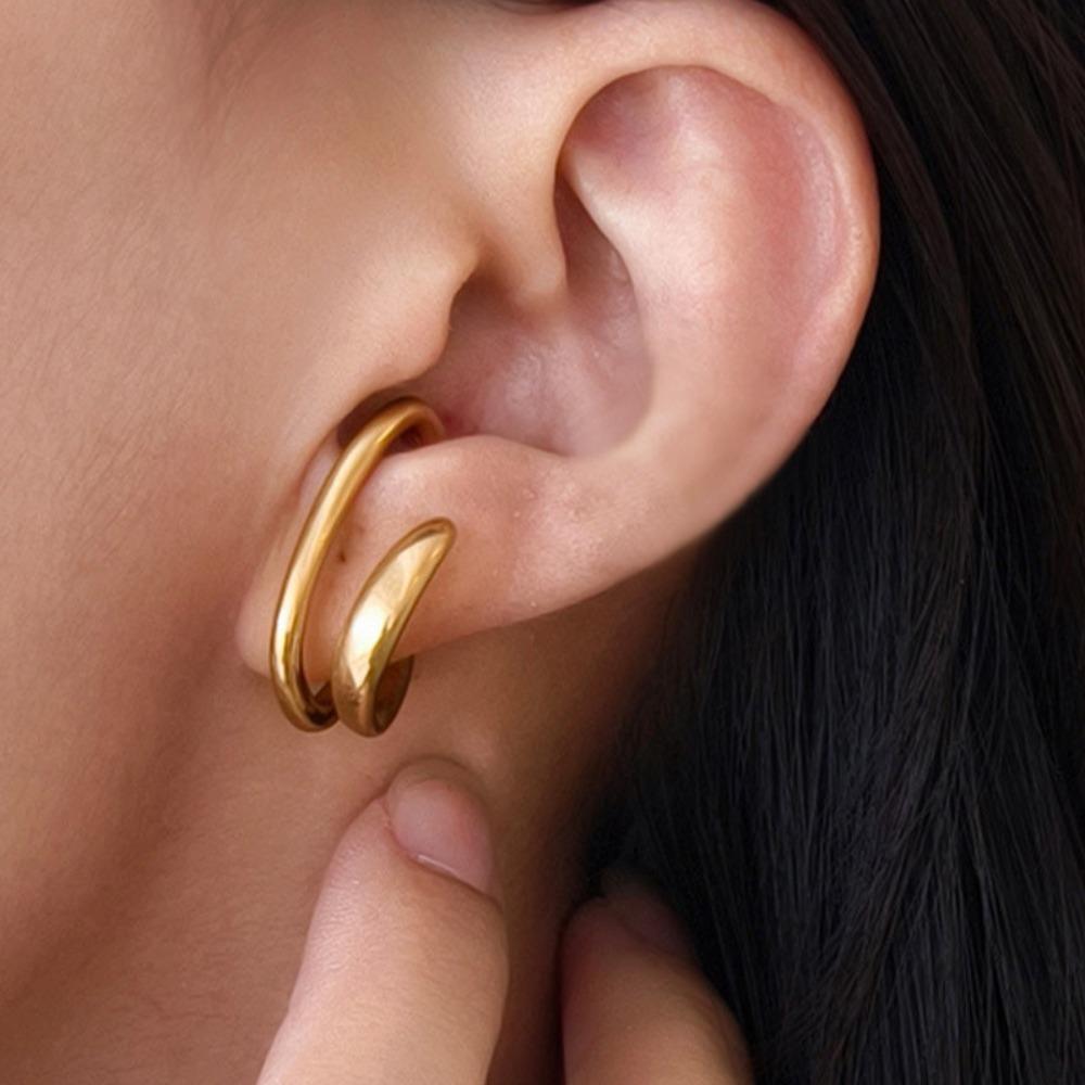 Trend Personality Design Geometric Line Arc C Shape Fake Piercing Clip Earrings for Men Women Hip-hop Rock Punk Earrings Jewelry