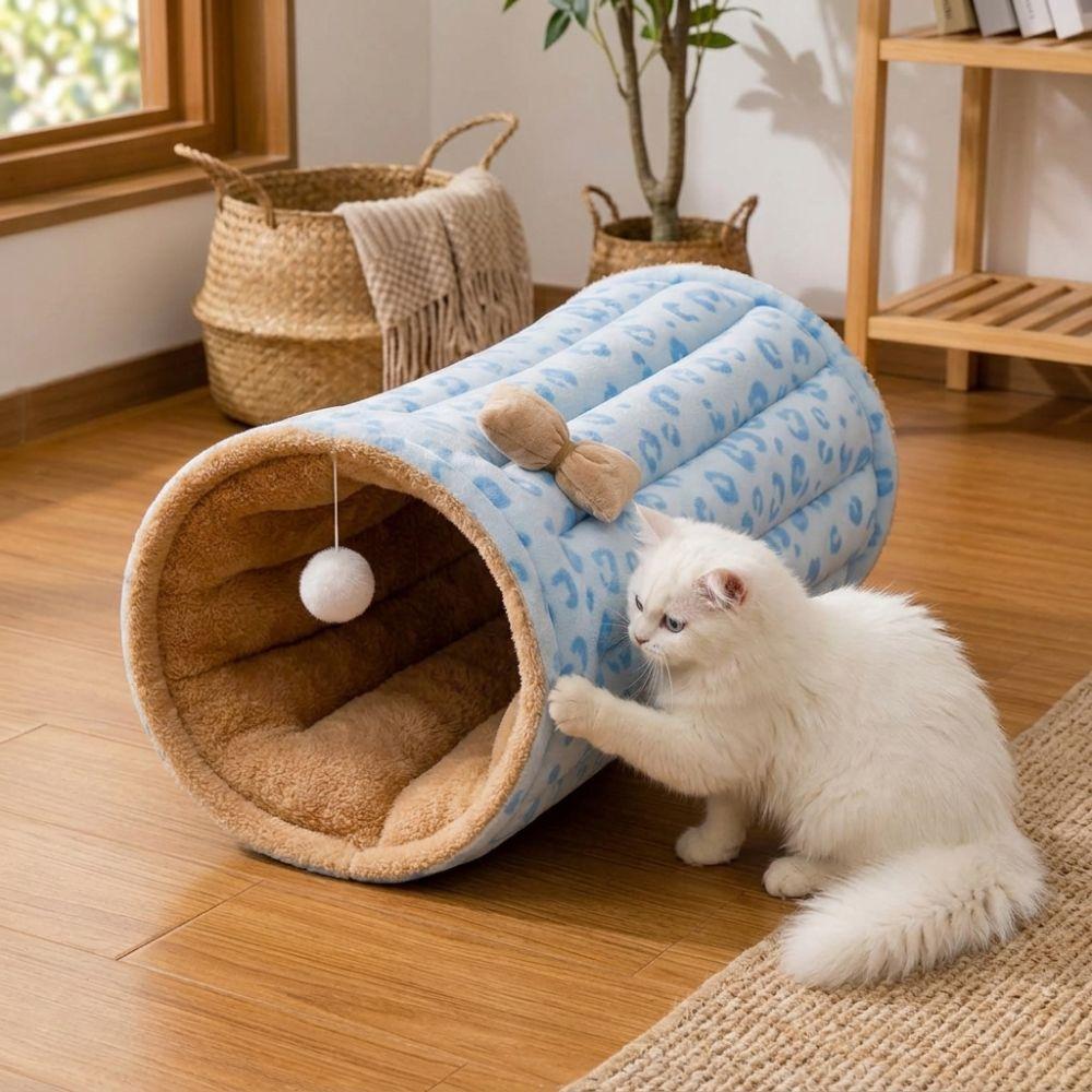 Folding 2 In 1 Cat Tunnel Bed Thickened Winter Warm Cat Bed Creative Pet Sleeping Mat Pet Gift