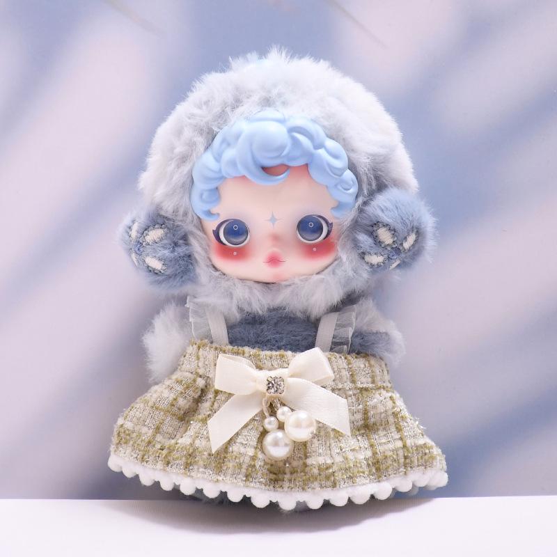 17CM Doll Clothes: Guangzhiyuan Series Plaid Skirt with Bow & Flower for Plush Dolls