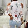 Summer New Women's Top Floral Print Off-Shoulder Lace Patchwork Long Sleeve T-Shirt for Women