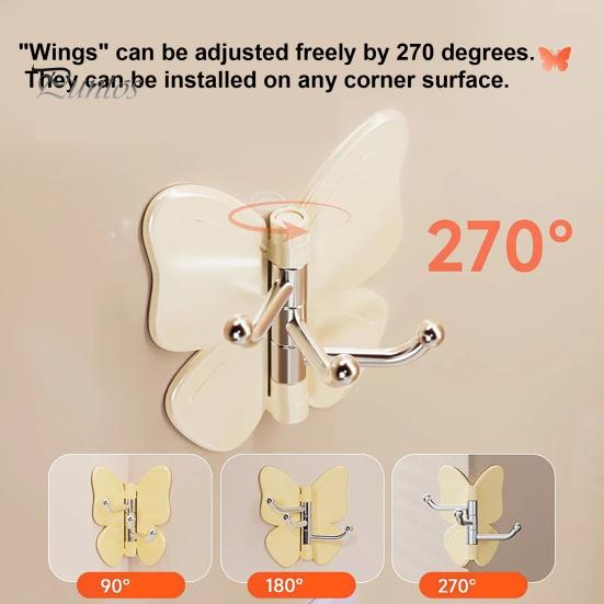 Corner Storage Hooks Rotating Butterfly Adhesive Wall Hooks, 3-Prong No-Drill Swivel Hangers, with Flexible Adjustable Angle Space-Saving Hook,