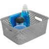 Small Wicker Storage Bin Sturdy Polypropylene Plastic Lightweight Baskets with Handles Home Organization Gray 10x8x4 In