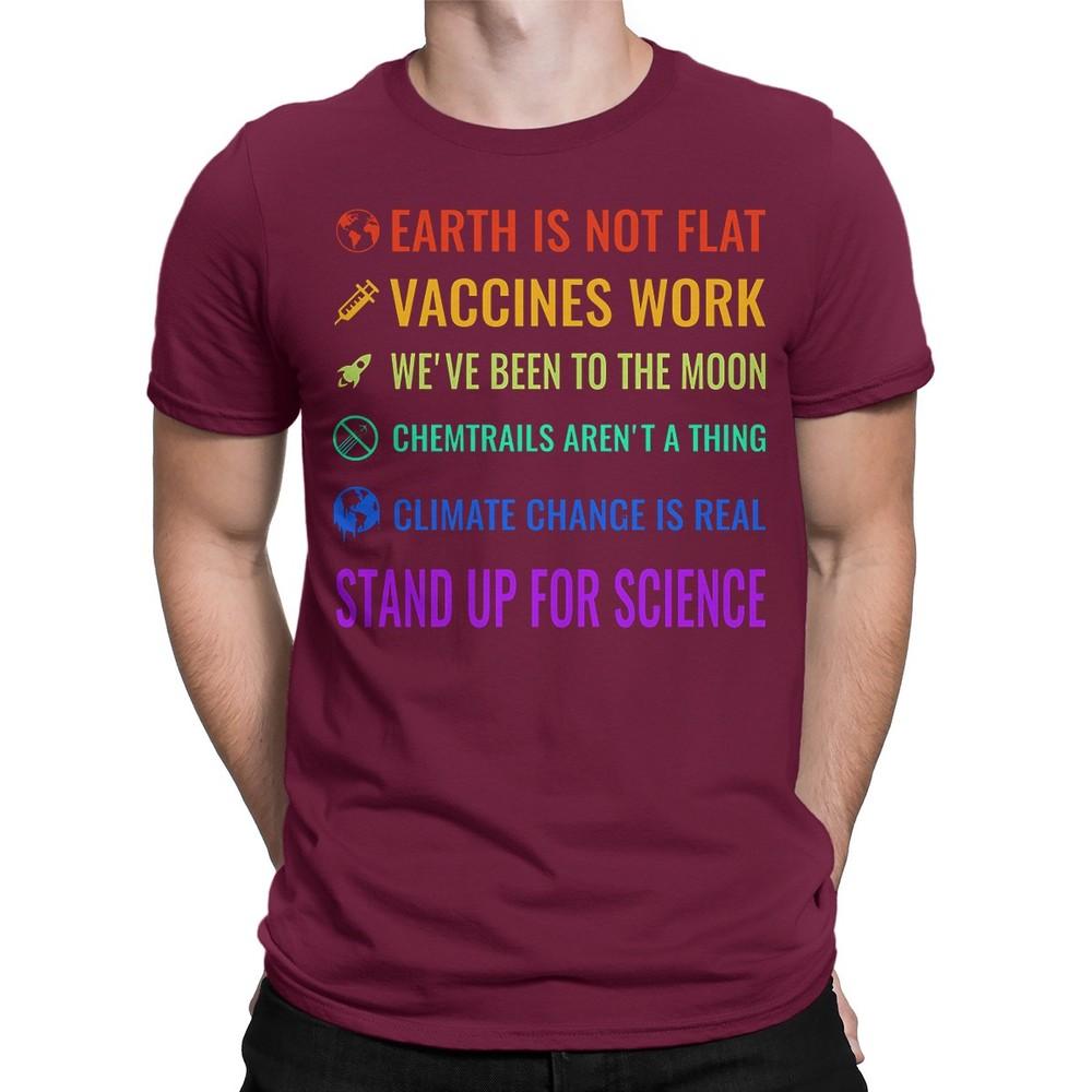 Earth Is Not Flat Vaccines Work Stand Up For Science Mens TShirts Tee Top 2XL