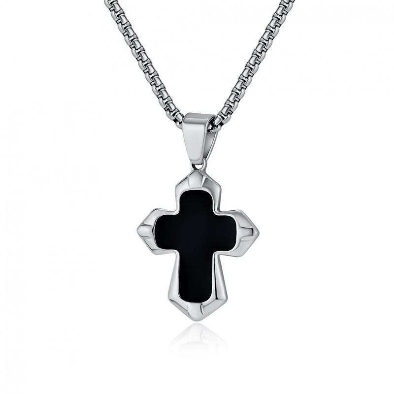 Fashionable Simple Drip Oil Cross Titanium Steel Necklace Hip Hop Punk Rock Stainless Pendant