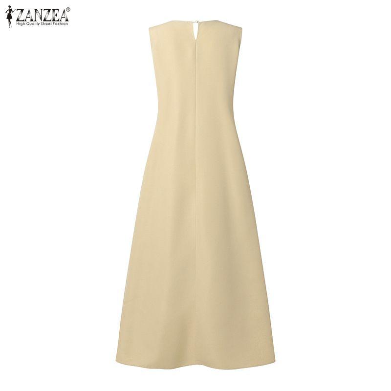 ZANZEA Women Casual Round Neck Solid Color Sleeveless Tank Dress