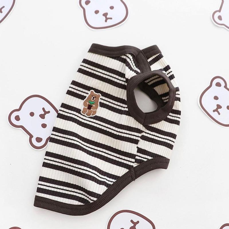 Gilet a Righe Orso Lavorato a Maglia per Cani Primavera ed Estate Abbigliamento Estivo Traspirante Carino a Vento per Gatti a Due Zampe Teddy
