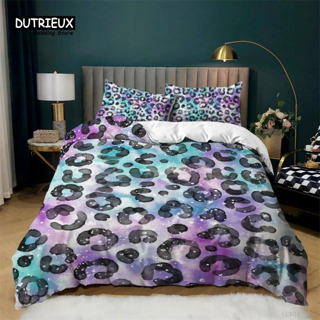 Luxury Leopard Print Bedding Set King Queen Size Microfiber Geometric Stripe 3D Print Duvet Cover With Pillowcases Bedroom Decor