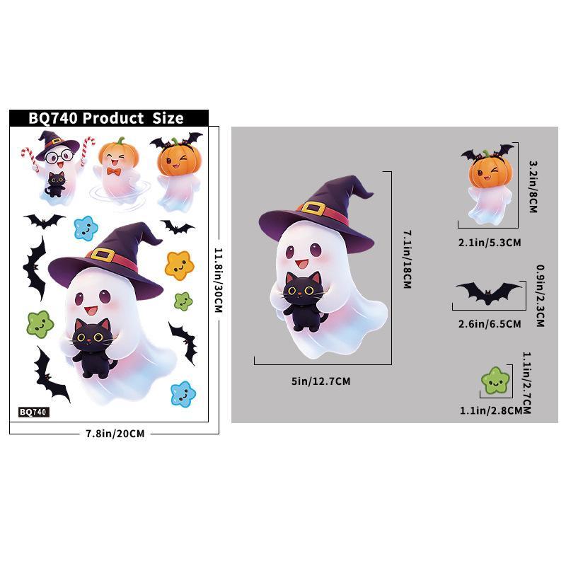 Cute Halloween Window Clings With Ghost Pumpkin Bat Patterns Easy Peel Design For Home Party Decorations
