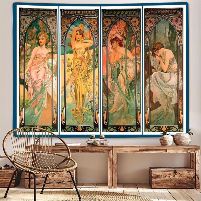 FENDROM Vintage Collection Tapestry Wall Hanging Art Home Decor, The Times of the Day Series by Alphonse Mucha Art Print Painting for Living Room