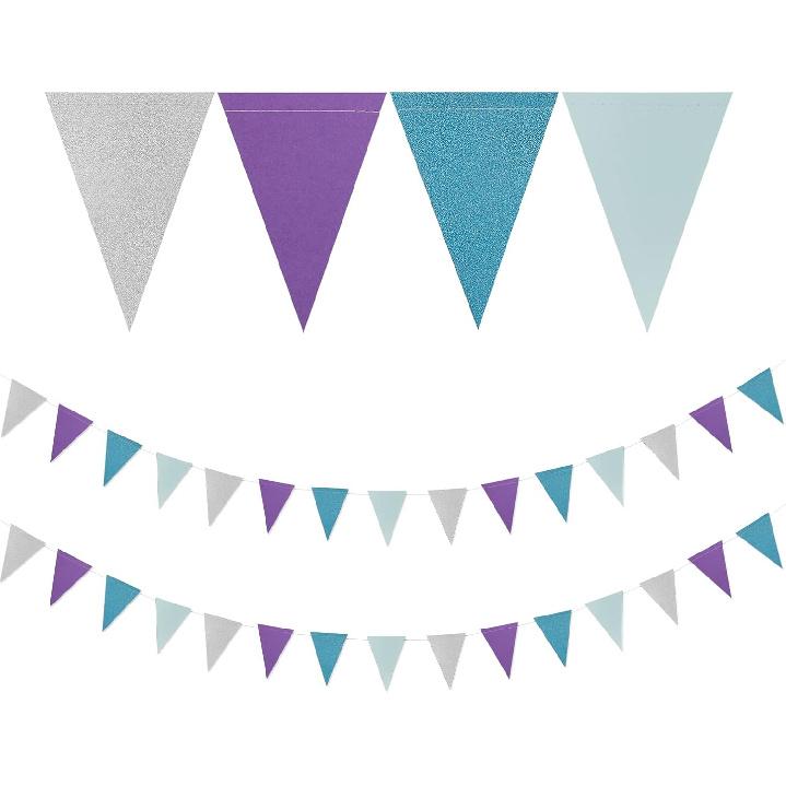 Navy-Blue White-Gold Party Decorations Banner - 2 Pack Men Birthday Graduation 2025 Glitter Sprinkles Paper Pennant Triangle Flags, Fathers Day