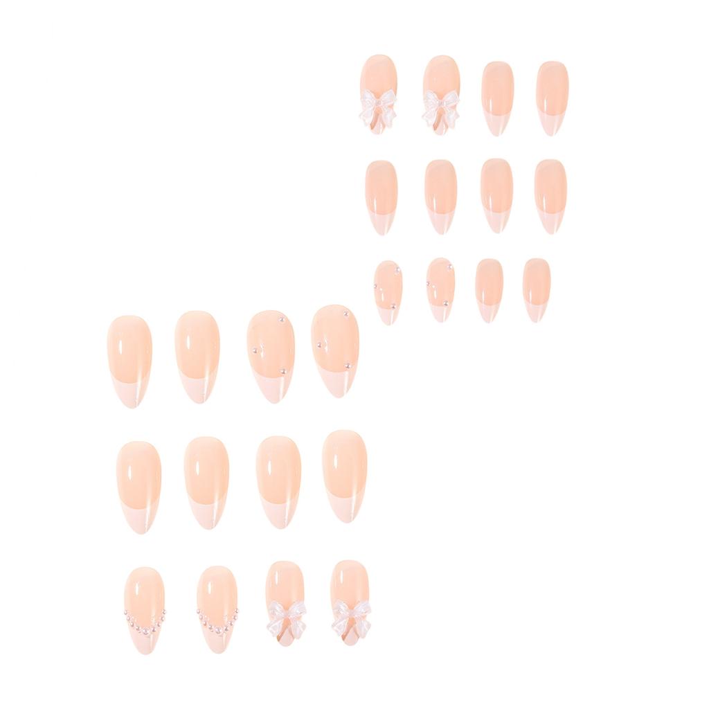 24PCS Nude Almond False Nails with White Tip Prevailing Natural Look Press-On Nail Sets for Manicure Lovers and Beauty Bloggers