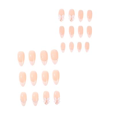 24PCS Nude Almond False Nails with White Tip Prevailing Natural Look Press-On Nail Sets for Manicure Lovers and Beauty Bloggers