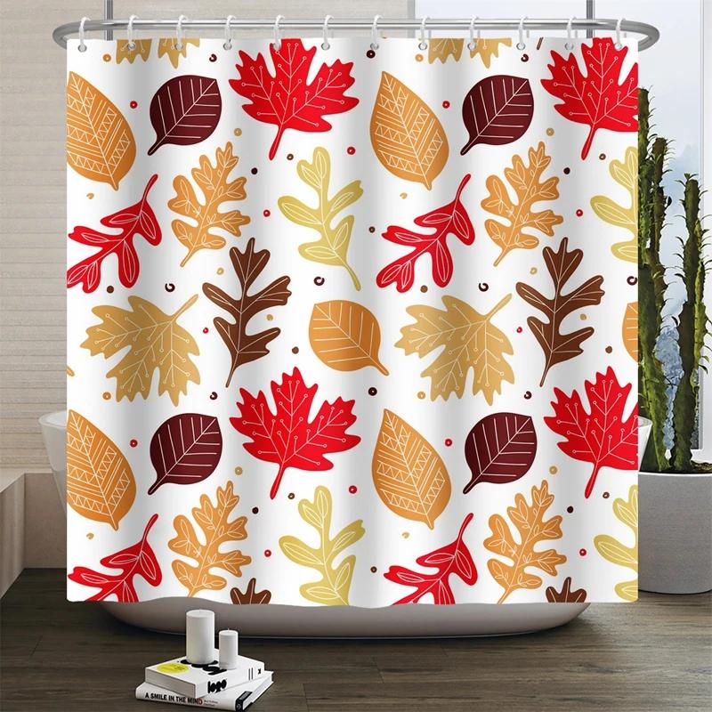 Hello Fall Shower Curtain Autumn Maple Leaves Pumpkin Bathroom Decor Polyester Fabric Cloth Shower Curtain With Hooks Room Decor