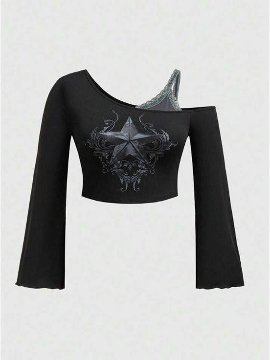 2026 Autumn/Winter Retro Street Style Y2K Printed Slim Fit Women's Tops