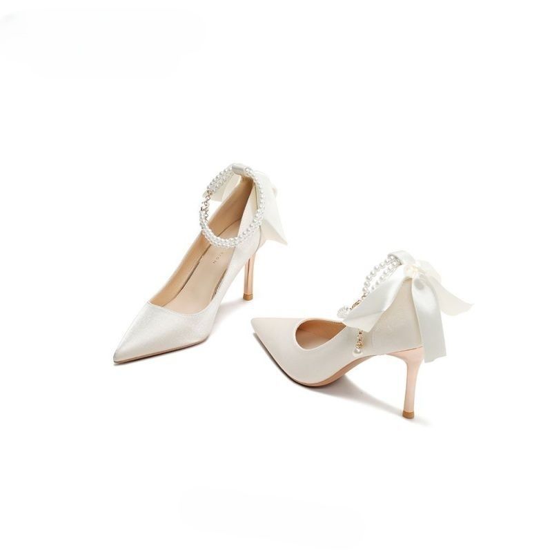 White high heels women's French temperament wedding shoes main wedding dress bridal shoes versatile daily wear engagement dress shoes