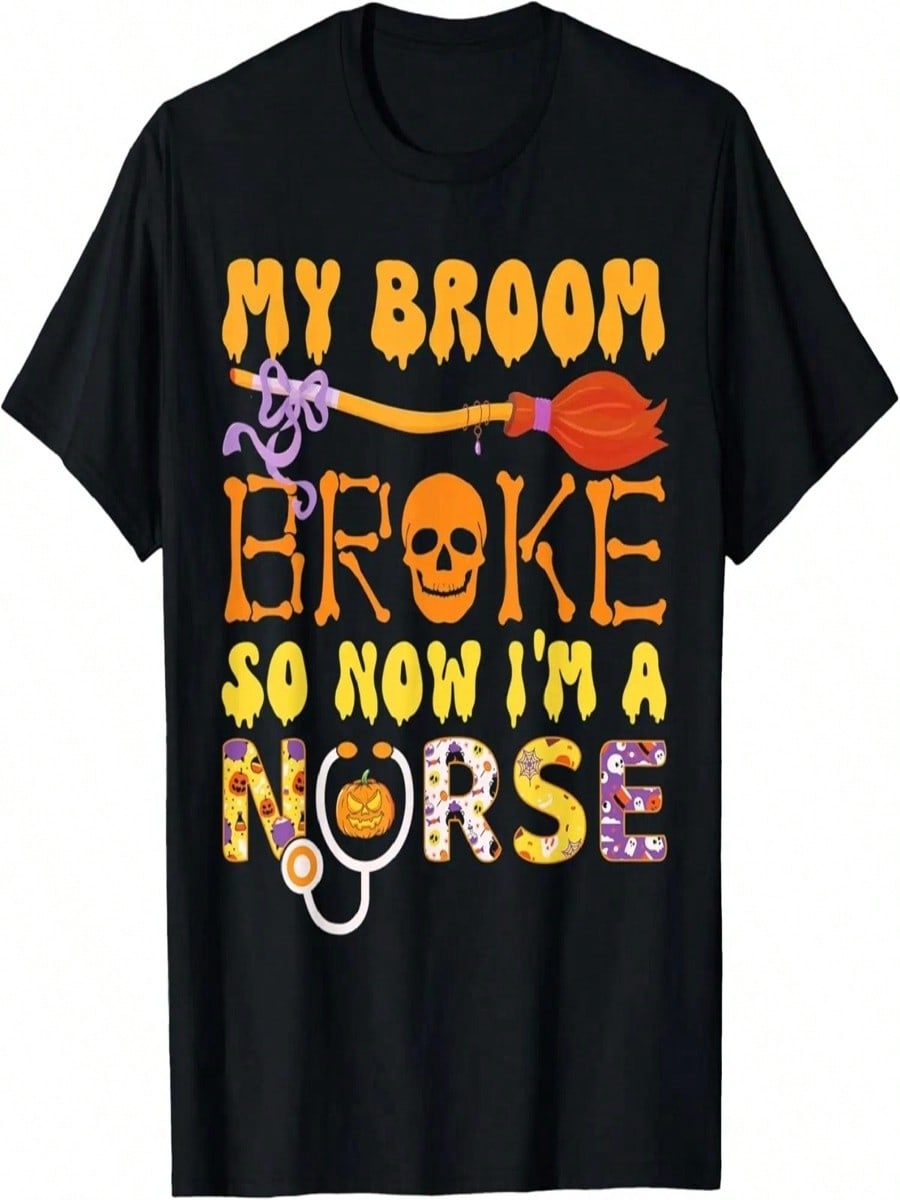 My Broom Broke So Now Im A Nurse Halloween Nurse Groovy RN T-Shirt S разноцветный