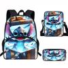 Stitch Kids School Backpack Set Elementary Students Oxford Fabric Ergonomic Design Printed Cartoon 3-Piece Bundle