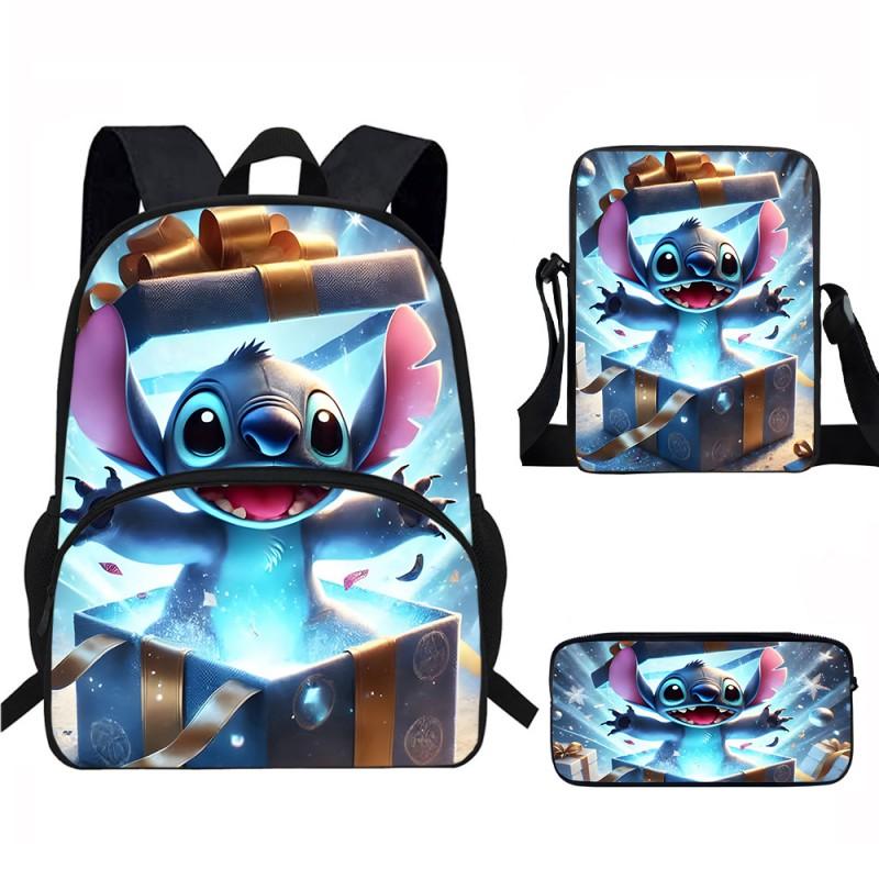 Stitch Kids School Backpack Set Elementary Students Oxford Fabric Ergonomic Design Printed Cartoon 3-Piece Bundle
