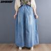 DIMANAF 2025 Summer Jeans Long Pants Plus Size Women Elastic Waist Pants Wide Leg Pants Loose Casual Denim Female Casual Trousers Pants Oversize