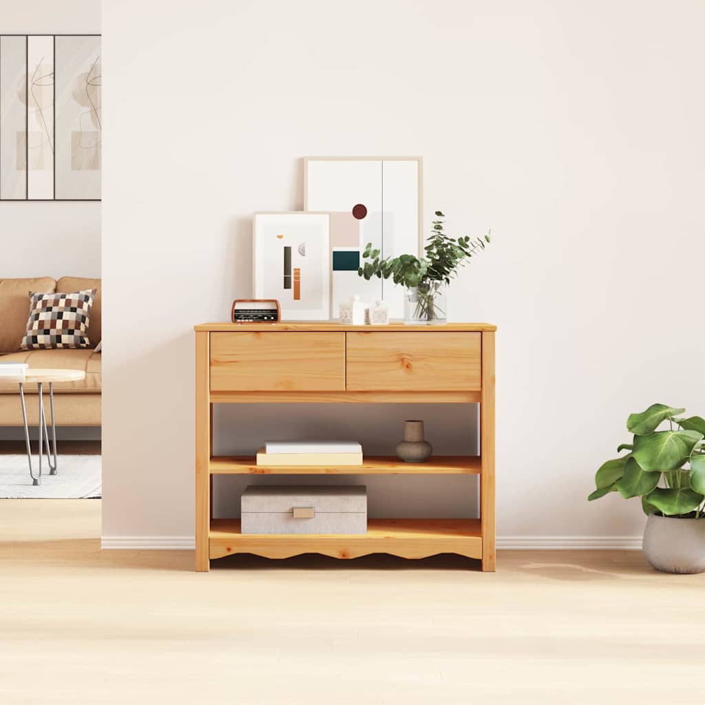 Drammen Console Table with Drawers Oak Finish 89.5 x 37 x 73 cm
