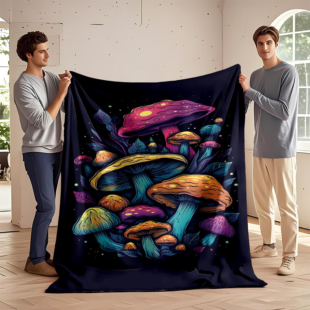 Colorful Fantasy Mushrooms with Nature Theme Flannel blanket for bedroom, living room, sofa, and nap sofas