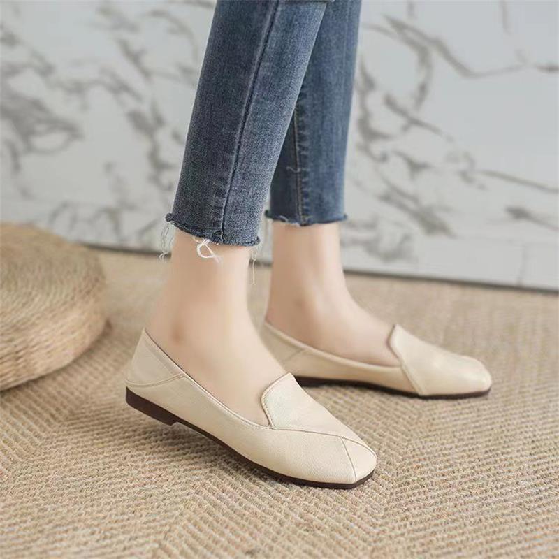 Fairy Square Head Single Shoes Retro Lazy Pedal British Shoes Ins Trendy Soft Leather Soft Sole
