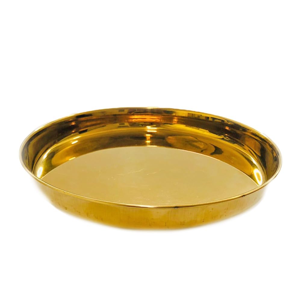 

RSINC Copper Pooja Plate for Your Home Pooja Aarti Gold Plated Dinner Thali, Serveware & Tablewar for Home, Hotel Restaurant Pack of 1 (9.5Inch) |