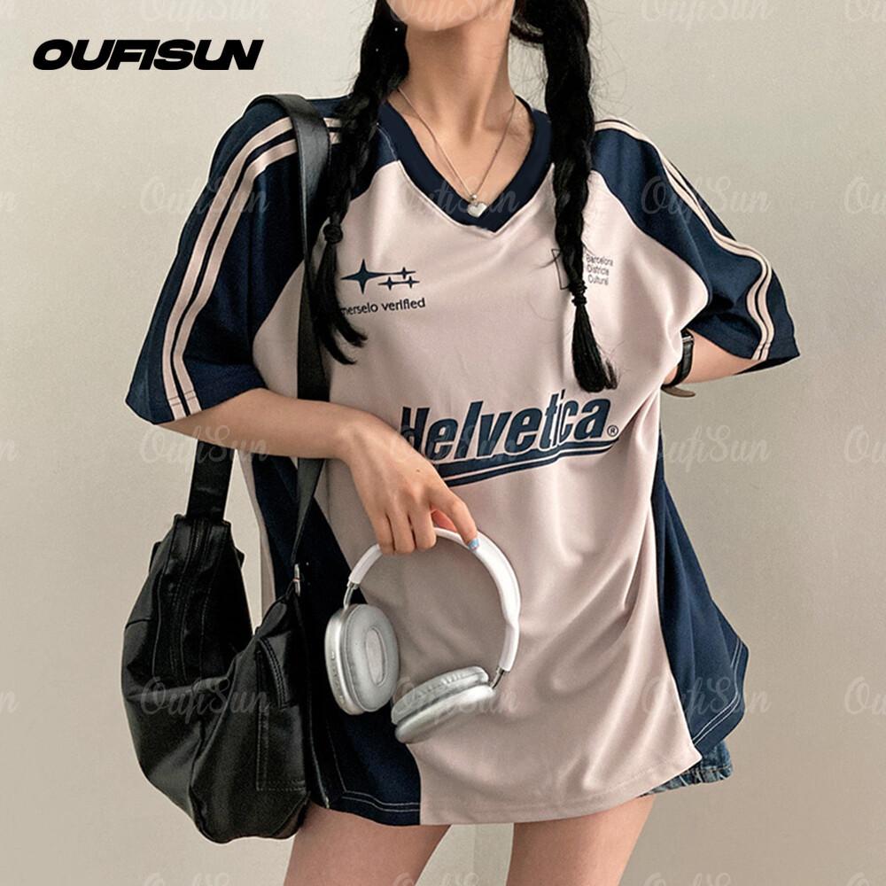 Fashion Street Loose Short-Sleeved Women's Top T-Shirt Versatile High Street Retro Sports Number T-Shirt