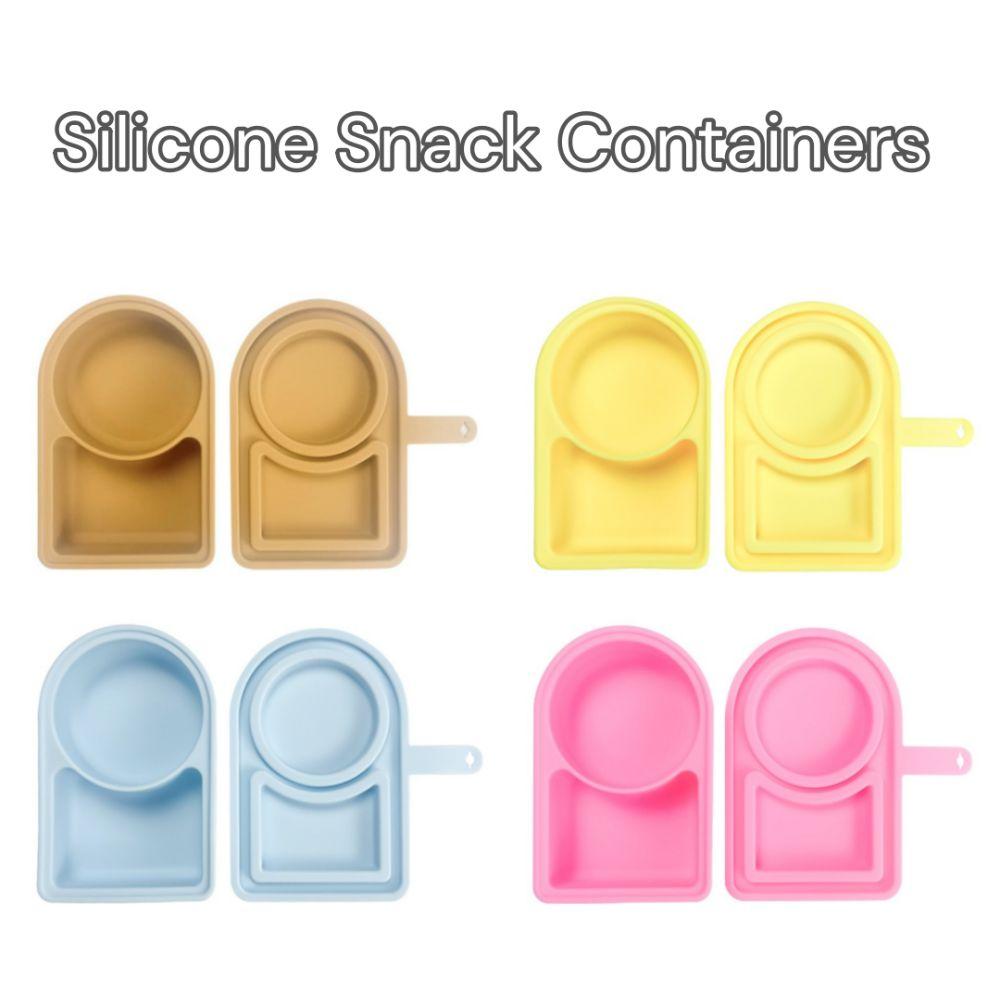 Silicone Snack Containers 2 Compartment with Lids Food Dispenser Sauce Dish Reusable Salad Dressing Container for Picnic Travel