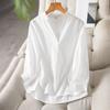 Temperament V-neck and Three-quarter Sleeve Shirt Spring Clothes New Lady Light Blue Puff Sleeve Shirt for Women