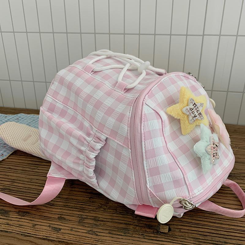 Women's Plaid Mini Backpack Junior High School Student Schoolbag Lightweight Backpack