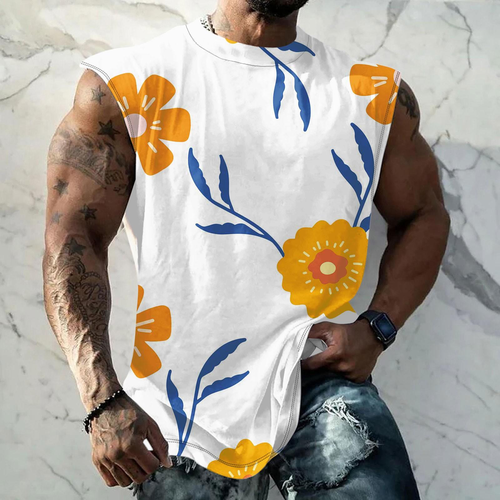 

Летний мужской однотонный поглощающий пот дышащий жилет без рукавов с принтом и расширяющимся плечом XL белый