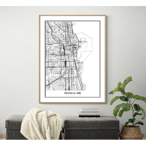 Susie Arts 11X14 Unframed Chicago Illinois Wall Art Metropolitan City View Abstract Street Map Art Print Poster Wall Decor Home Office sdm001