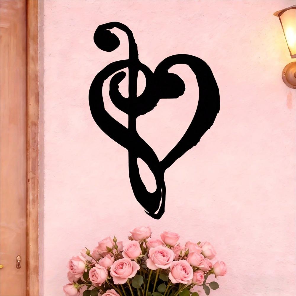 Retro Iron Music Note Heart Wall Art, Black Metal Sculpture for Living Room Music Room, Gift for Musician Fan Christmas Halloween