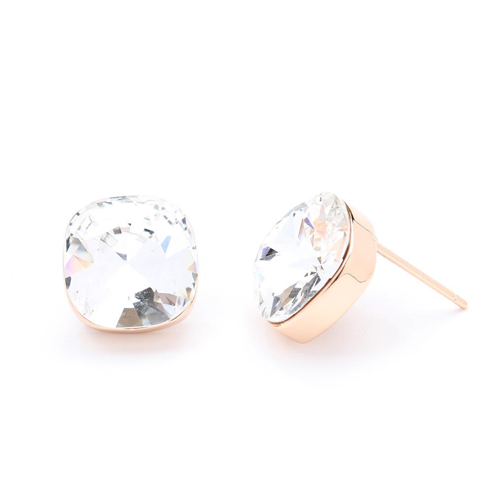 European and American personality versatile eight-color princess square crystal earrings, gold-plated fashion without pierced earrings, earrings, wome