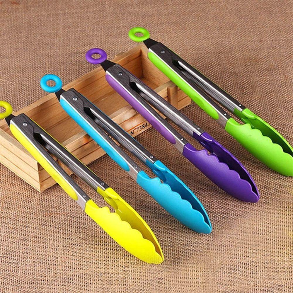 

Щипцы с силиконовым чехлом, ручка, зажим для барбекю из нержавеющей стали, зажим для хлеба, торта, пищевой зажим, щипцы для барбекю