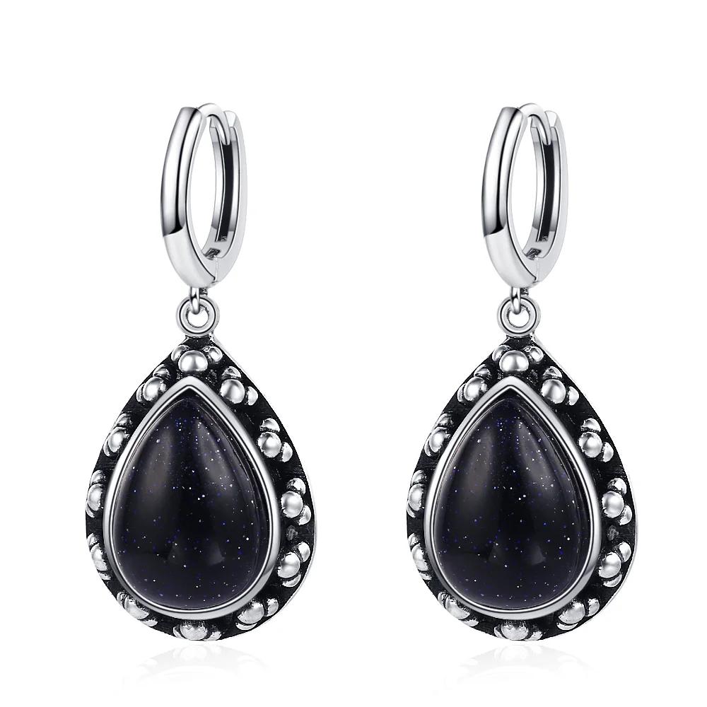 Orecchini Vintage in Argento Sterling S925 con Pietra Naturale di Lapislazzuli per Donna, Pietra di Moonstone, Regalo per Fidanzamento, Anniversario