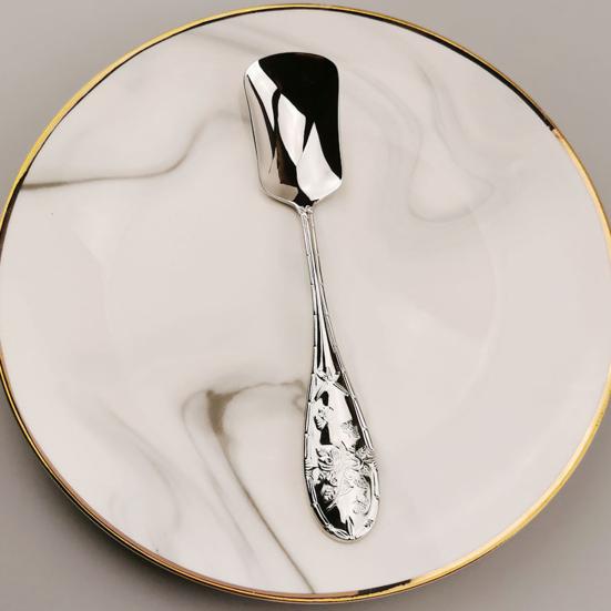 4Pcs Stainless Steel Ice Cream Spoons Retro Square Head Dessert Coffee Shovel Sorbet Yogurt Cake Jelly Serving Utensil Set Kitchen Gadget