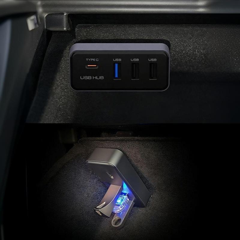 Car Glove Box Usb Hub Docking Station 4-In-1 Multi Port Usb Type C Splitter Adapter For Car Interior Expansion Use
