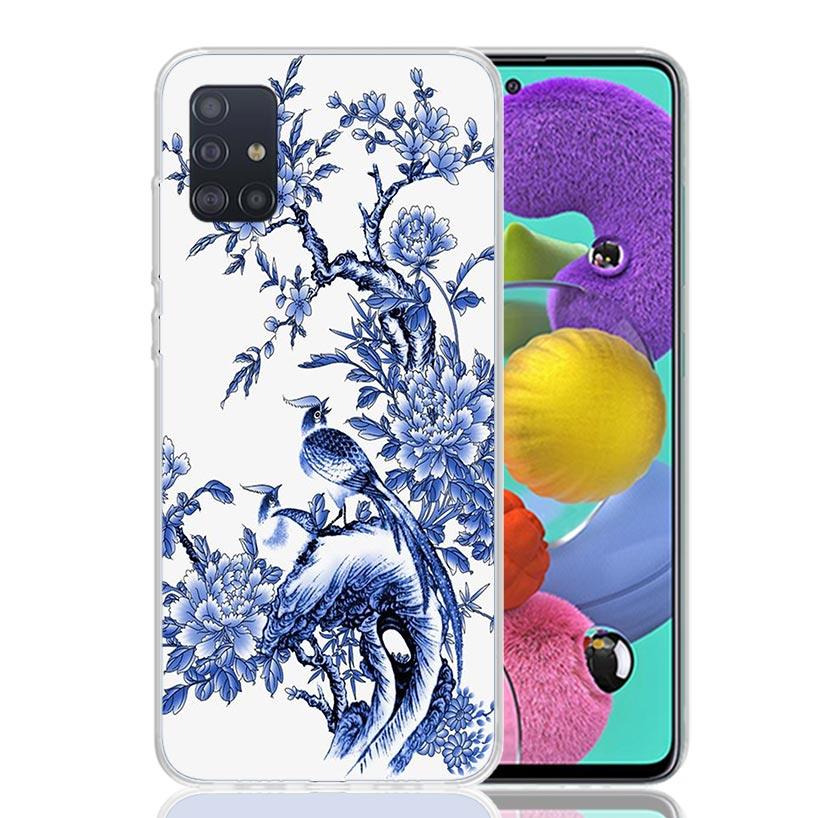 Blue And White Porcelain Phone Case For Samsung Galaxy A52 A32 A22 A12 A02S A50S A30S A51 A31 AA71 Note 20 Ultra 10 S10 Plus Gal