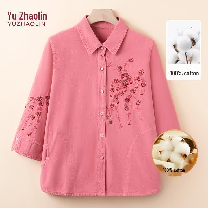 YUZHAOLIN Women's Plus Size 3/4 Sleeve Cotton Blouse