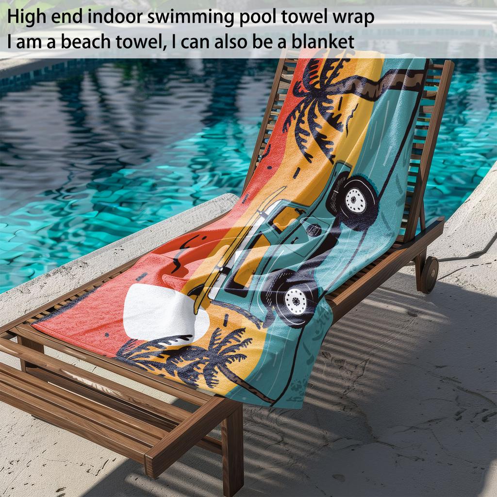 1Pc Camper Van Print Towel Sports Quick-Drying Super Absorbent Camping Towel Lightweight Gym Swimming Yoga Beach Towel