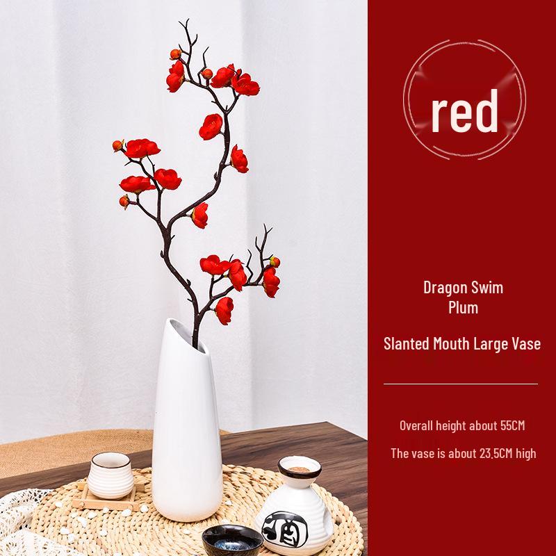 Artificial Plum and Peach Blossom Branch Ornament for Living Room - Dried Flowers Bonsai Arrangement In Pot for Indoor Winter Decoration