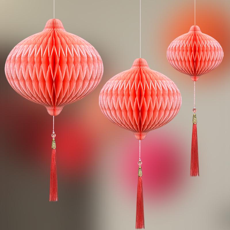 Wedding Décor Set: Honeycomb Balls, Folding Fans & Double Happiness Pendants for Groom's Room