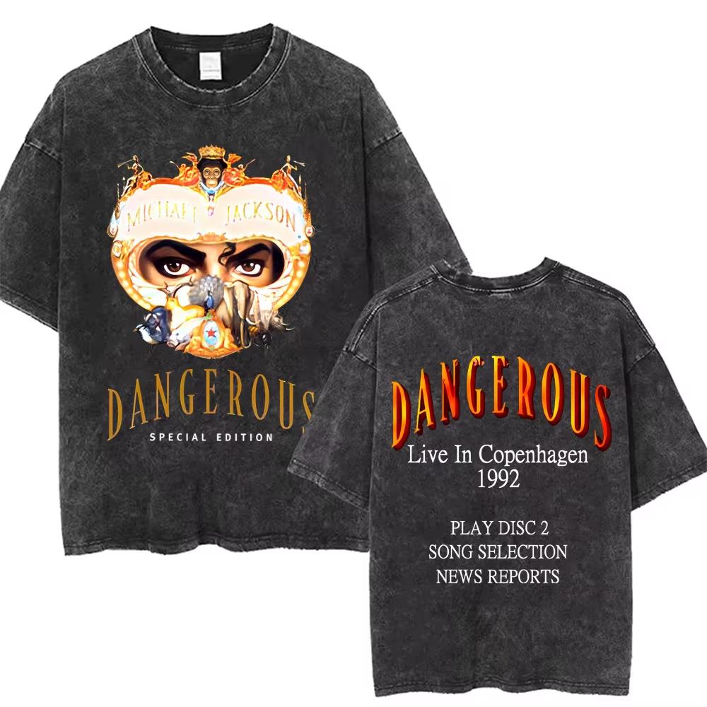 Der König des Pop Michael Jackson Vintage Washed T-Shirts Herren Damen Lässig Retro Baumwoll-T-Shirt Männlich Gothic Rock Übergroßes T-Shirt