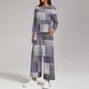 Women's Casual Round Neck Loose Fit Sweatshirt and Pants Set with Printed Split Hem
